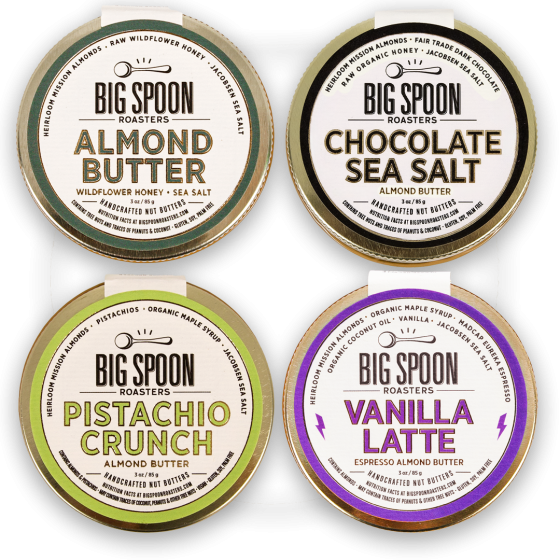 Mini 3oz Almond Butter Variety Pack - Almond Butter, Chocolate Sea Salt, Pistachio Crunch, Vanilla Latte