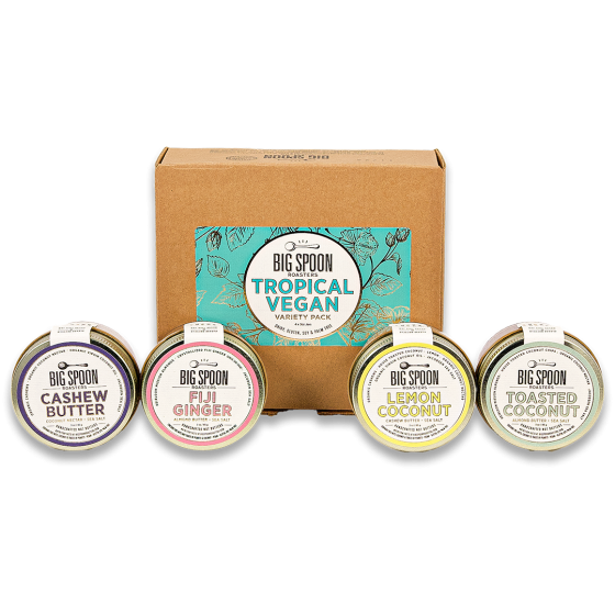 Mini 3oz Tropical Vegan Variety Pack - Cashew Butter, Fiji Ginger, Lemon Cookie, Toasted Coconut